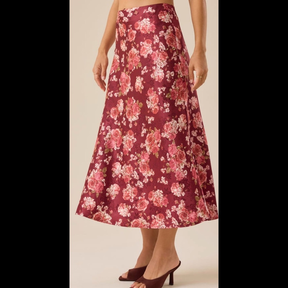 Altar'd State Cassidy Burgundy Floral A-Line Skirt - Picture 9 of 9